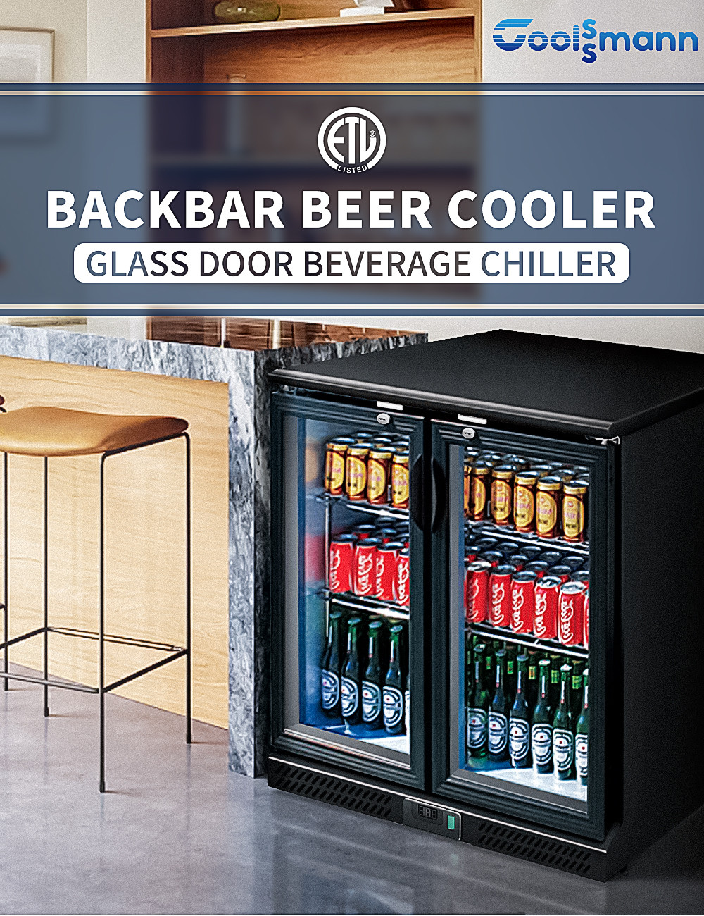 Small Drinks Backbar Cooler Fridge Sliding Door With Roll Bond Evaporator