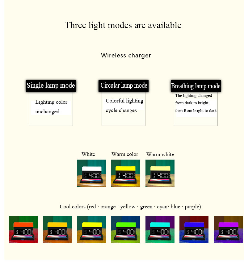 Black Protection Wireless Charger Modern Digital Clock Table Desk Night Lamp 3 In 1 Led Desk Lamp With Wireless Charger