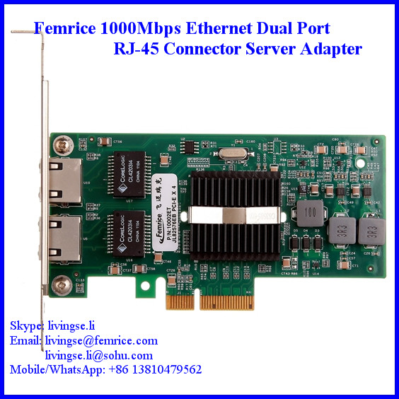 1G Dual Port Gigabit Server Ethernet Network Card, RJ-45 Connector, Femrice 10002ET