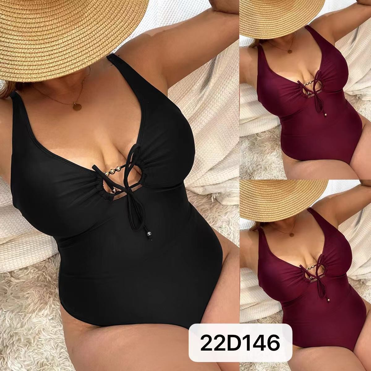 Sexy Womens Plus Size Swim Wear Solid Color Pearl Bathing Suits For Plus Size Women