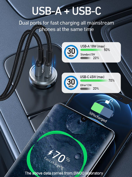 45W USB Fast Car Charger For Apple MacBoob IPad Mobile