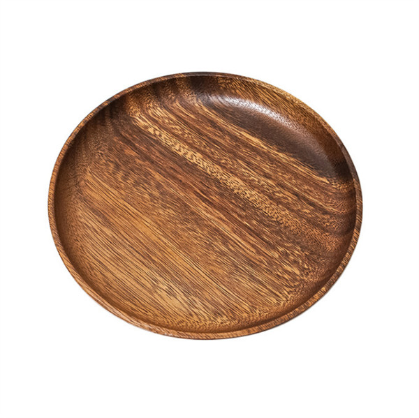 Decorative Wooden Serving Plates Dinner Solid Round Acacia Wood Tray 18cm 20cm