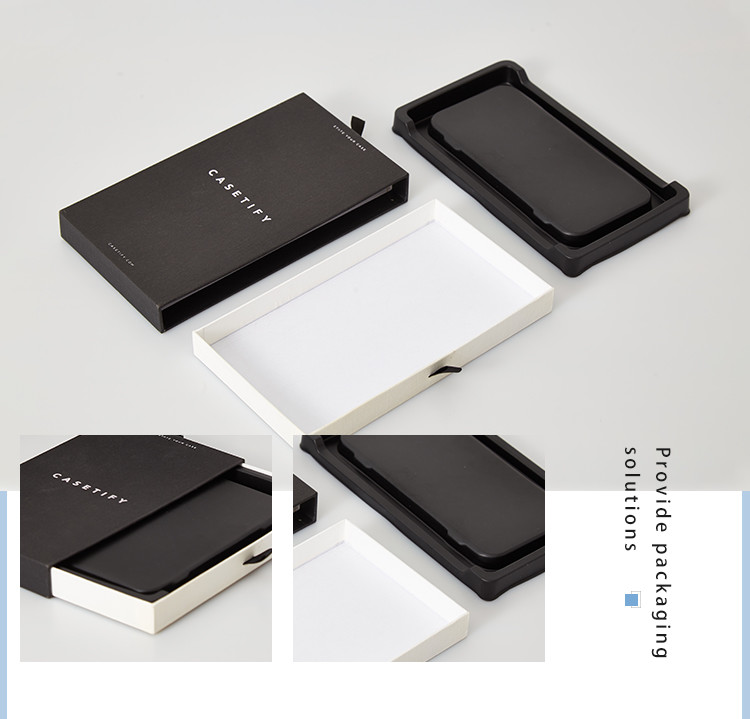 Customized Logo Black Cardboard Mobile Phone Case Packaging Drawer Box