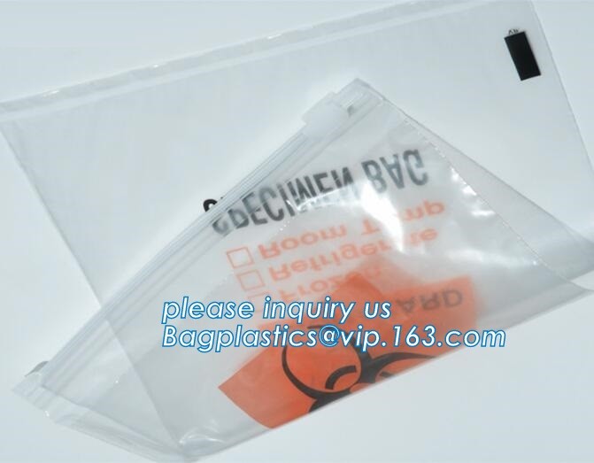 Laboratory Medical biohazard lab plastic specimen transport bag with double pouches, embossed reclosable biohazard speci
