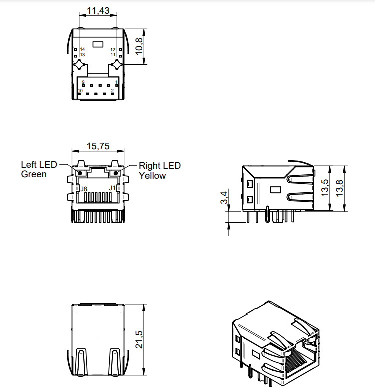 Non-PoE RJ45 Jack Common Mode Choke For IoT Applications 74991114412