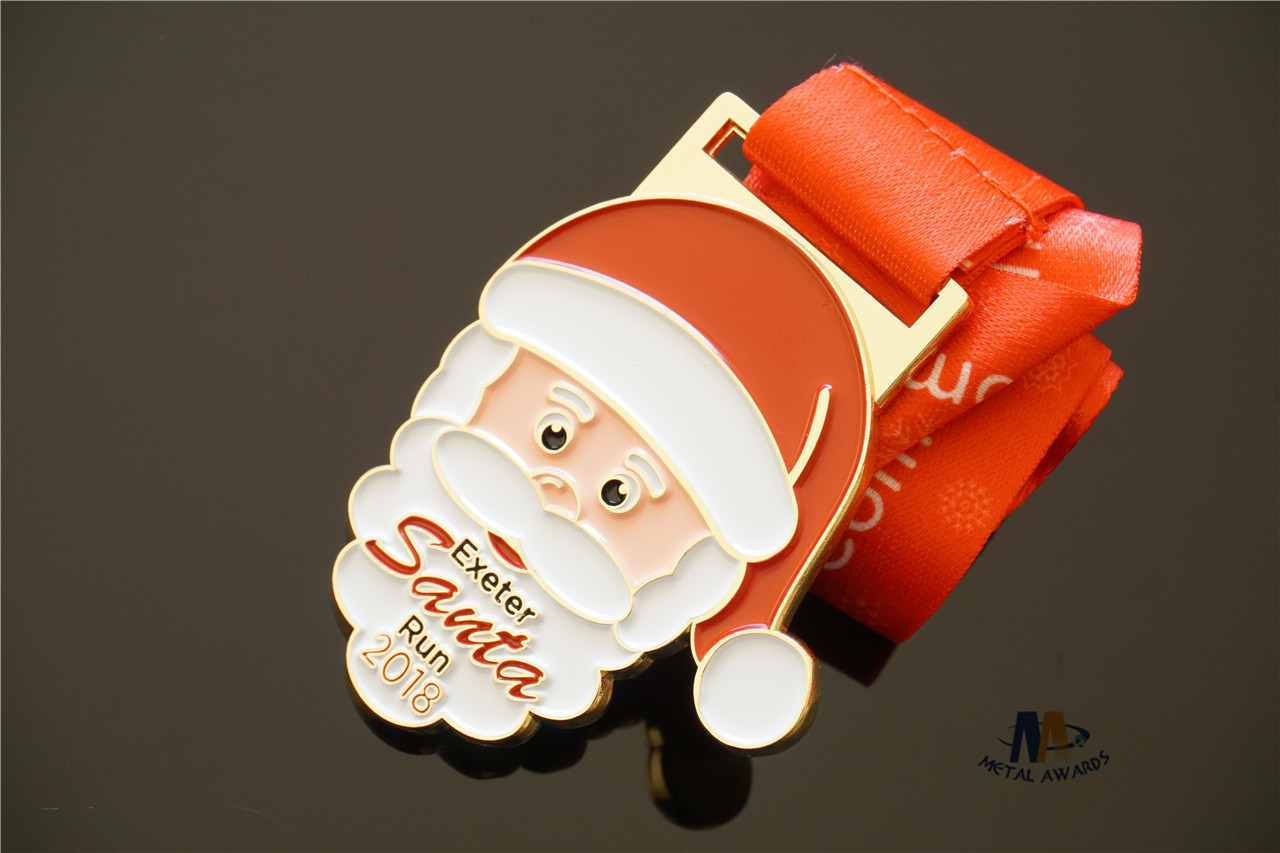 Santa Relief Metal Award Medals Die Casting Soft Enamel Smooth Back With Sublimated Ribbon
