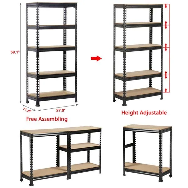 5 Tier Storage Shelf Rack Adjustable Metal Garage Storage Rack Garage Shelves