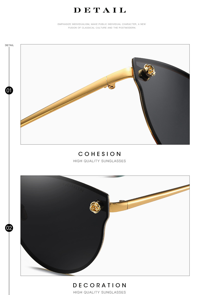 Fashionable Classic Rose Women Cat Eye Rimless Sunglasses Mirror Polarized