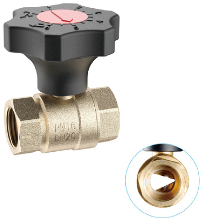 3721 Female X Female Brass Regulating Valve With "V" Shape Openning Stainless Steel Ball And Plastic Graduated Handwheel