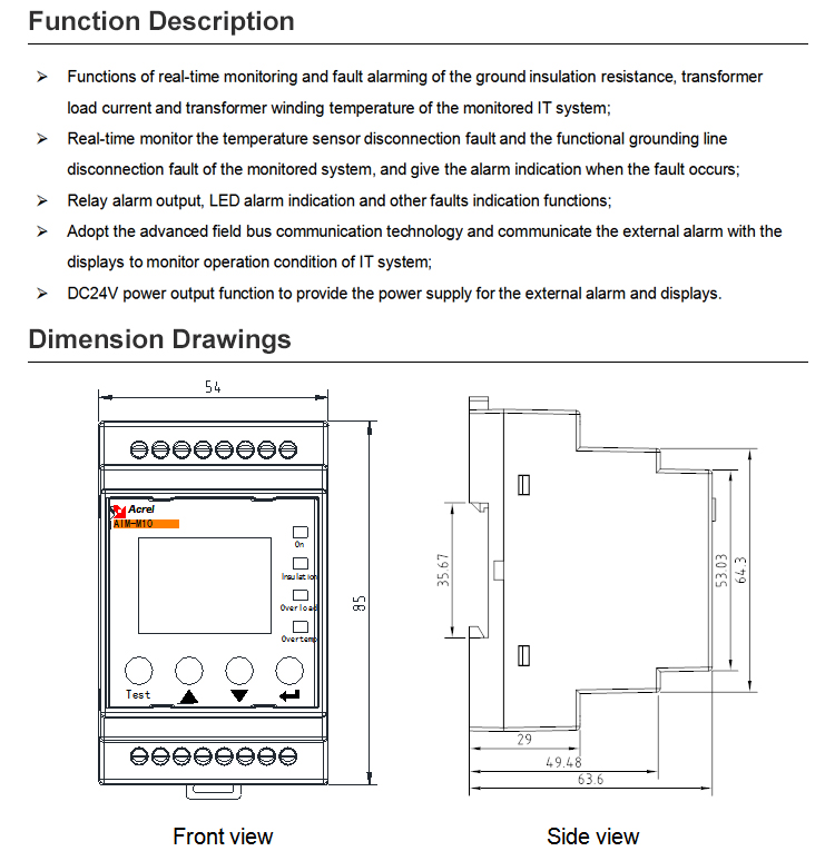 CE Acrel AIM-M10 Insulation Monitoring Device For Medical Systems