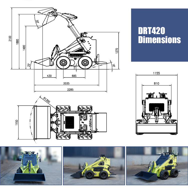 High Operating Efficiency Diesel/Gasoline Wheel Tracked Small Skid Steer Loader