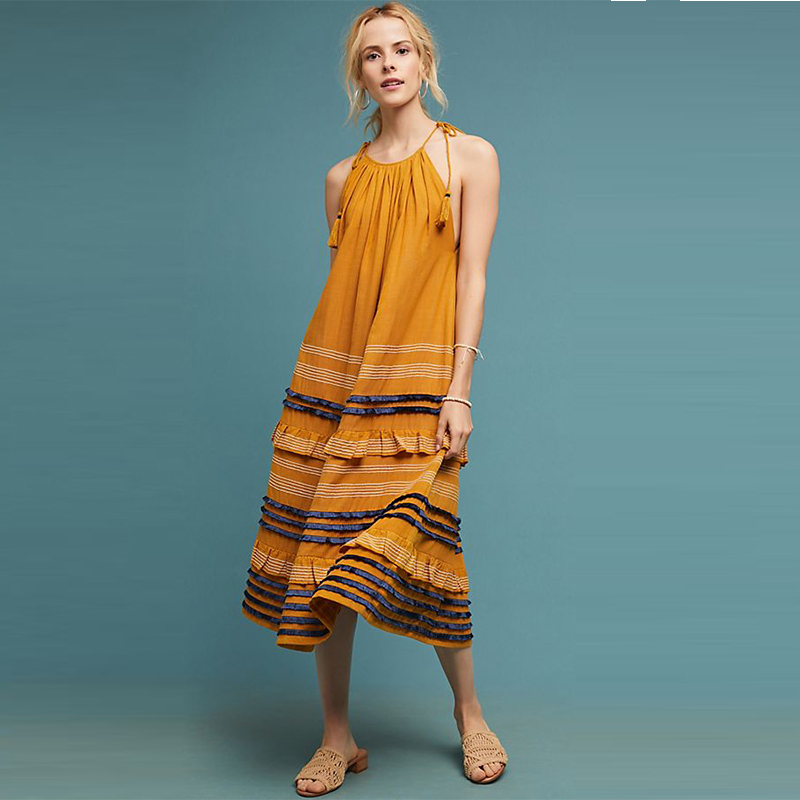 Hot Sale Fashion Women Ruffle Maxi Other Dress Sexy Halter Summer Ladies Dresses