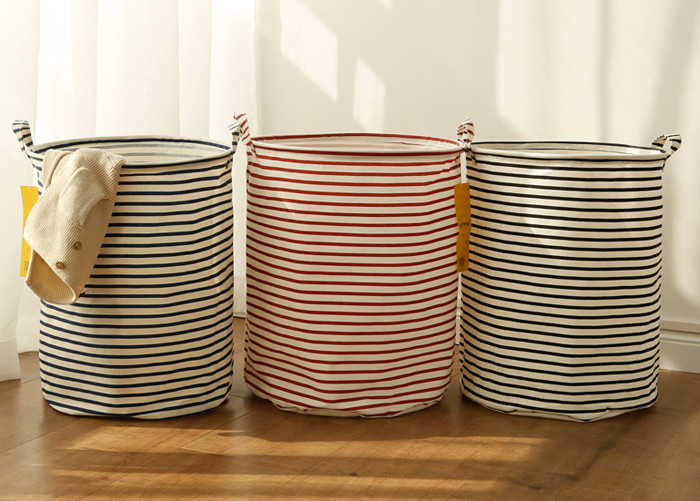 Laundry basket storage bag large box customizable colors stripe Green blue Cotton Linen