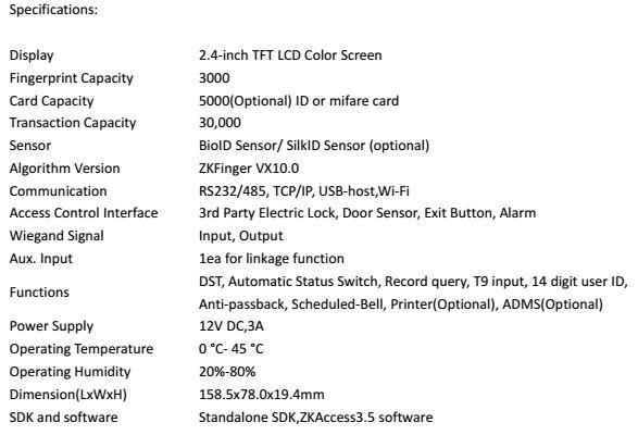 wifi fingerprint access control F22 with TCP/IP software USB download time record