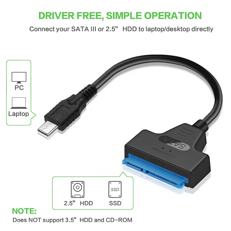 High Speed 5Gbps SDD HDD Hard Drive 2.5 Inch USB Type C 3.1 to Sata Adapter Cable