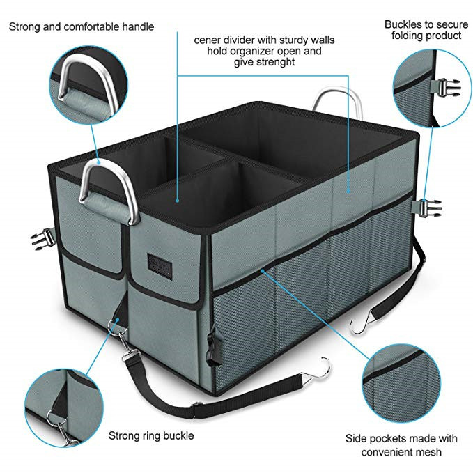 Grey Color Minivan / Car Trunk Organizer Bag Auto Trunk Storage With Straps