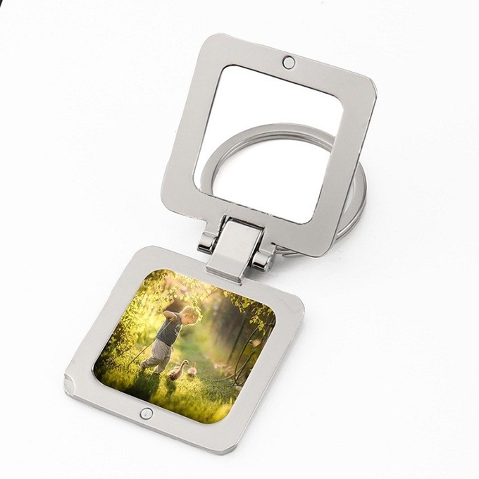 Customized Blank Sublimation Metal Keyring Pendant With Moving Photo Frame Holiday Small Gift Keychain