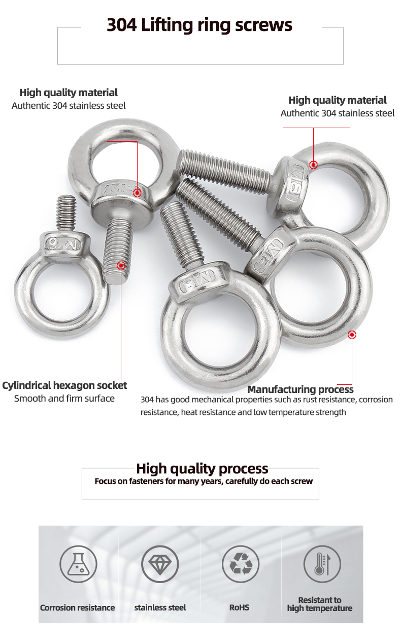 Lifting Ring Eye Bolts And Nuts Stainless Steel 304 Round Head Bolt High Quality Fastener