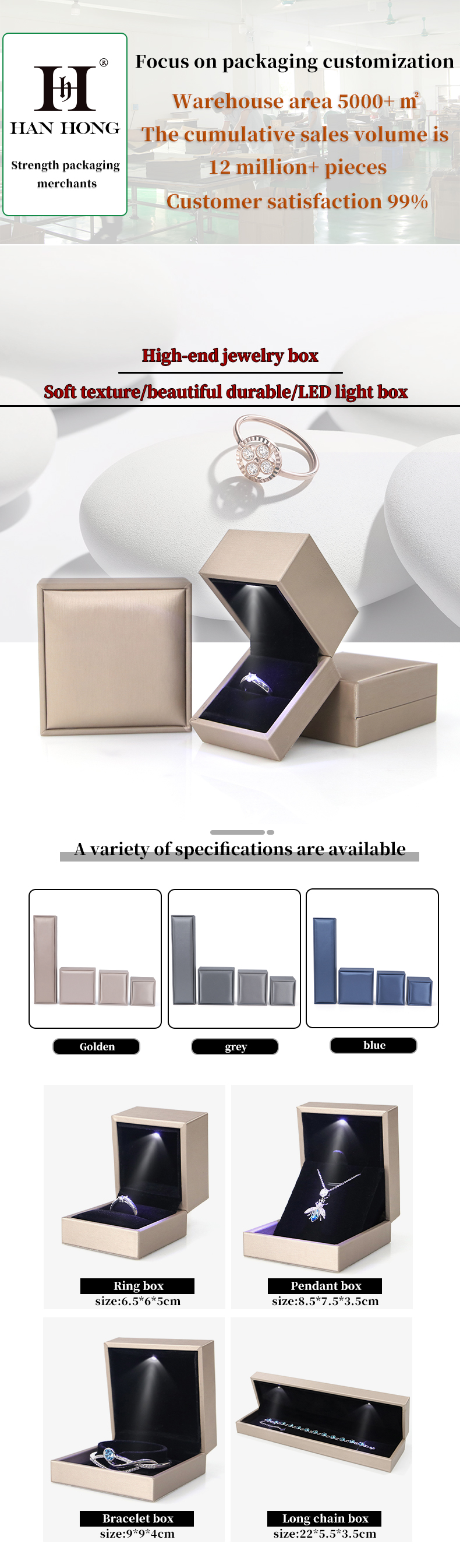Customized Hanhong Logo LED Jewelry Box for Luxury Faux Leather Personalized Packaging