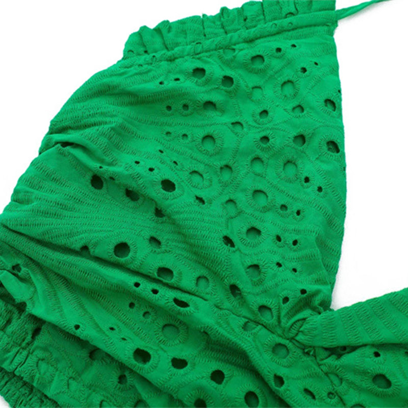 Strappy Women Sleeveless Tank Tops Perforated Embroidery Sexy Backless Halter