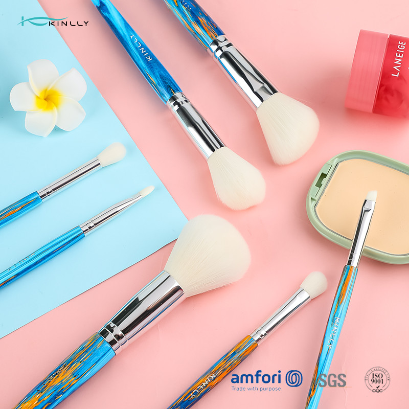 Blue Wooden BSCI ISO9001 7 Piece Makeup Brush Set