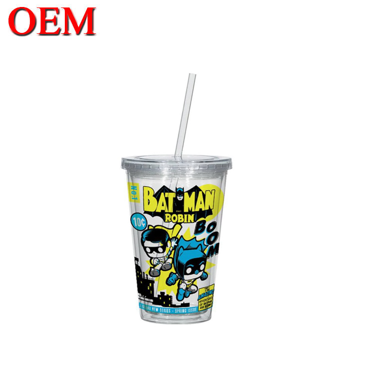Supplier High Quality Customized Marvel Double Walled Plastic Travel Cup With Straw