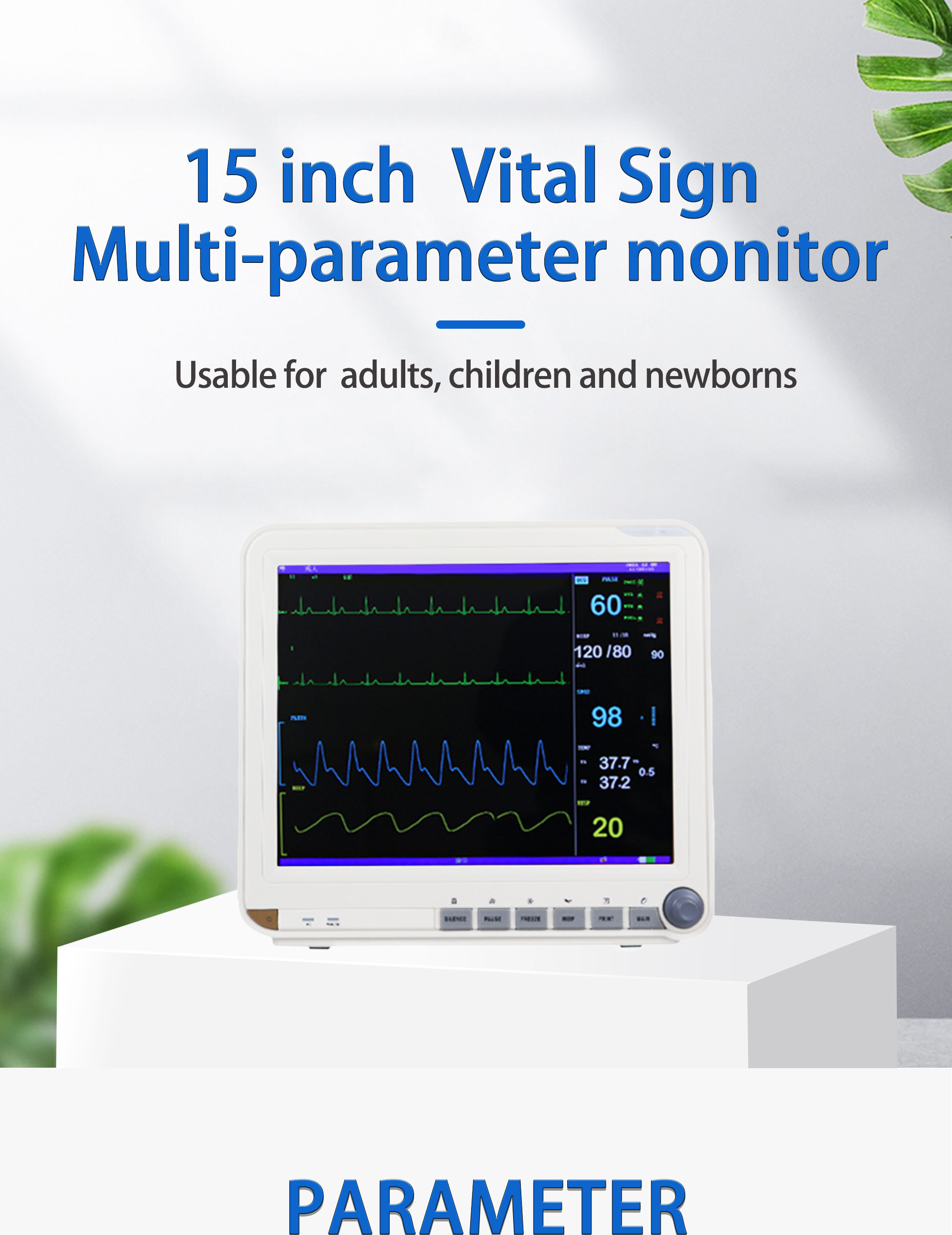 Hospital Big Fonts Multi Parameter Patient Monitor Vital Sign Monitoring 15 Inch