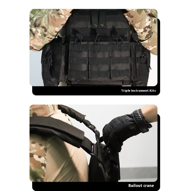 All - protective Tactical Vest for Outdoor Military Enthusiasts, MOLLE - modular Camouflage Waistcoat in Black, Complete Set of Equipment