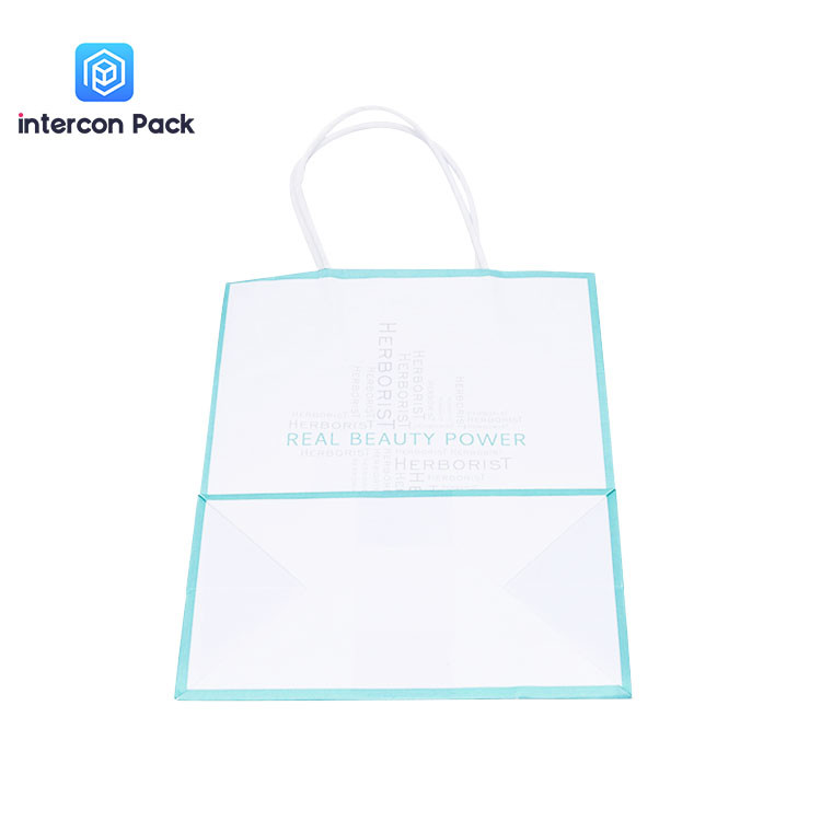 120gsm White Flat Bottom Paper Bags Bioldegradable Shopping Paper Bags With Logo