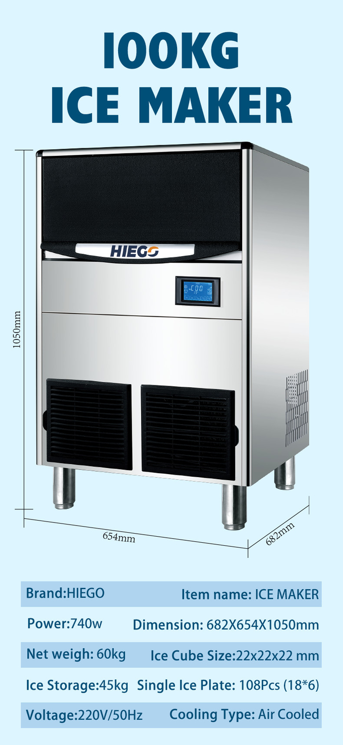 100KG Barrel Ice Maker R404a Commercial Ice Cube Machine Air Cooling