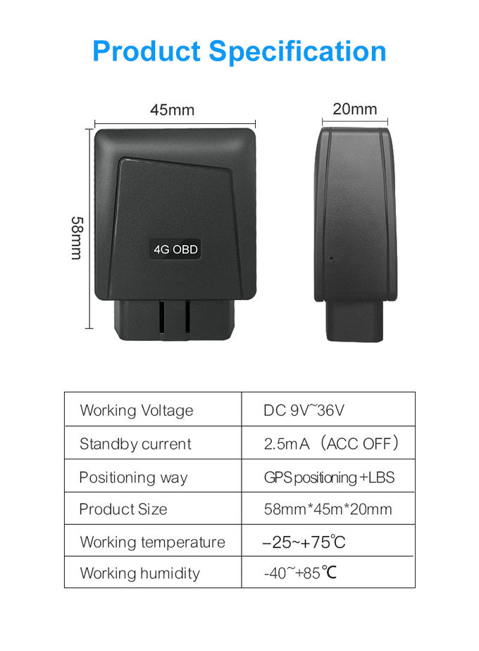 16pin Over Speed Alarm LBS Car Port Bus OBD GPS Tracker 36VDC