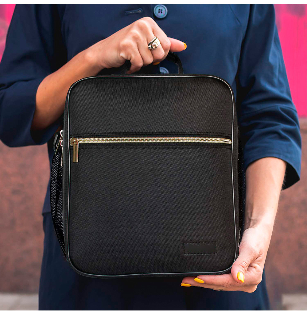 Spacious Pure Color Nylon Lunch Box With Shoulder Strap