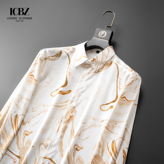 Autumn Long Sleeve Men Casual Check Vintage Printed Shirts Slim Fit Single Breasted