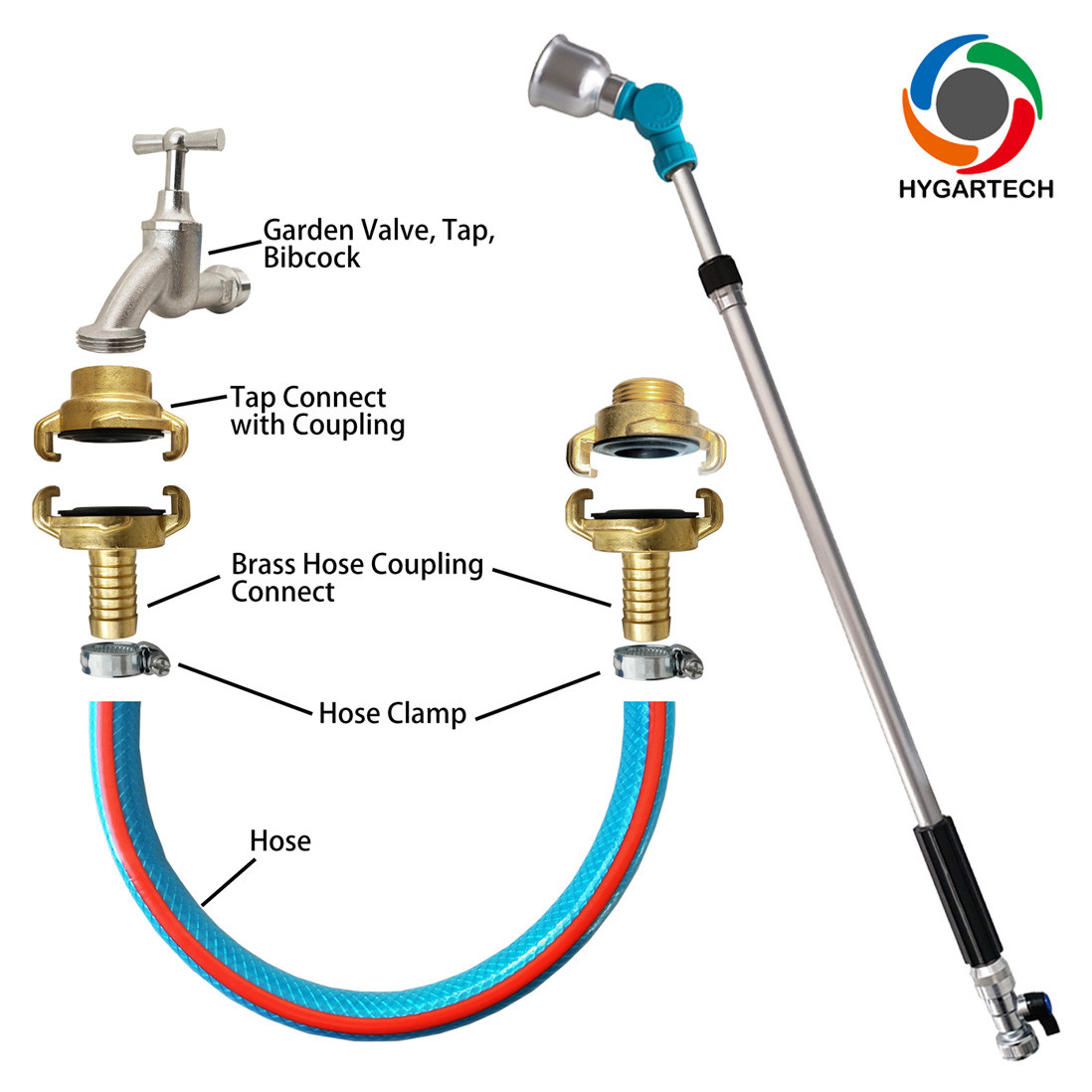 Telescopic Soft Rain Spray Wand W/ Swivel Head And Connector