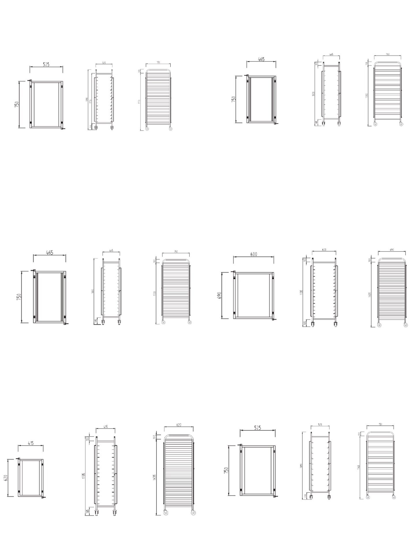 Mobile Commercial Hotel Equipment Bakery Tray Rack Trolley Stainless Steel Food Trolley