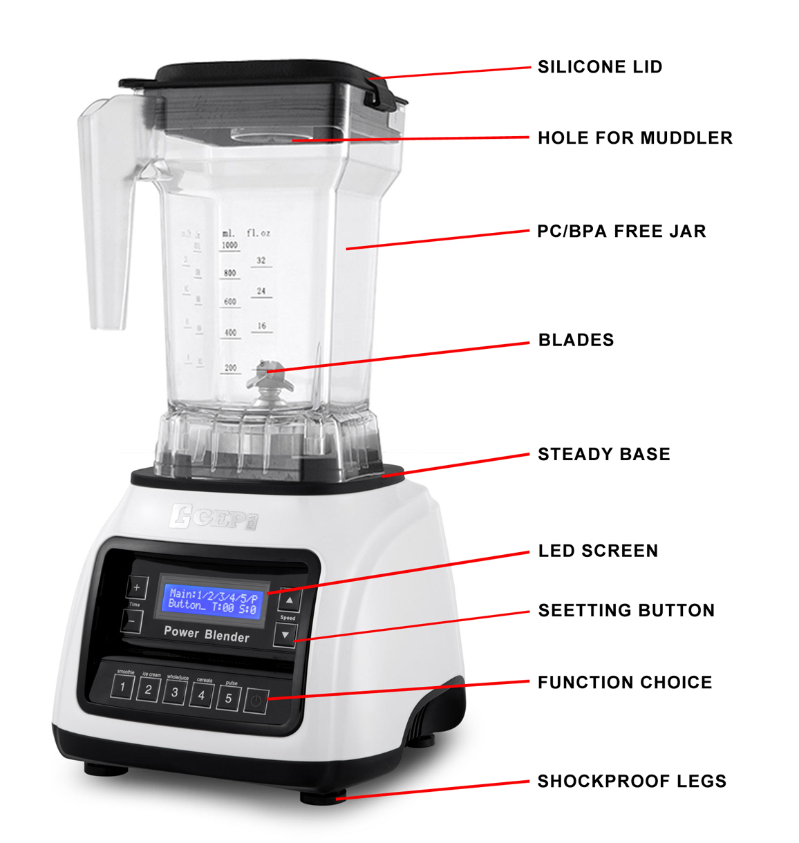 Powerful 220V Multifunctional Commercial Blender for Vegetable Slicing and Ice Crushing