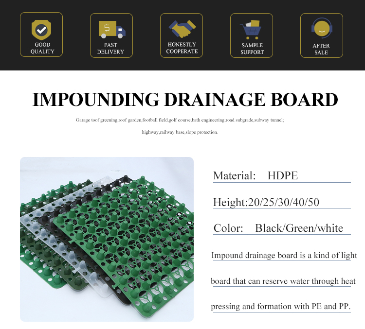 Green Roof Water Storage and Drainage Cell Mat Board for Conservancy in Traditional Design