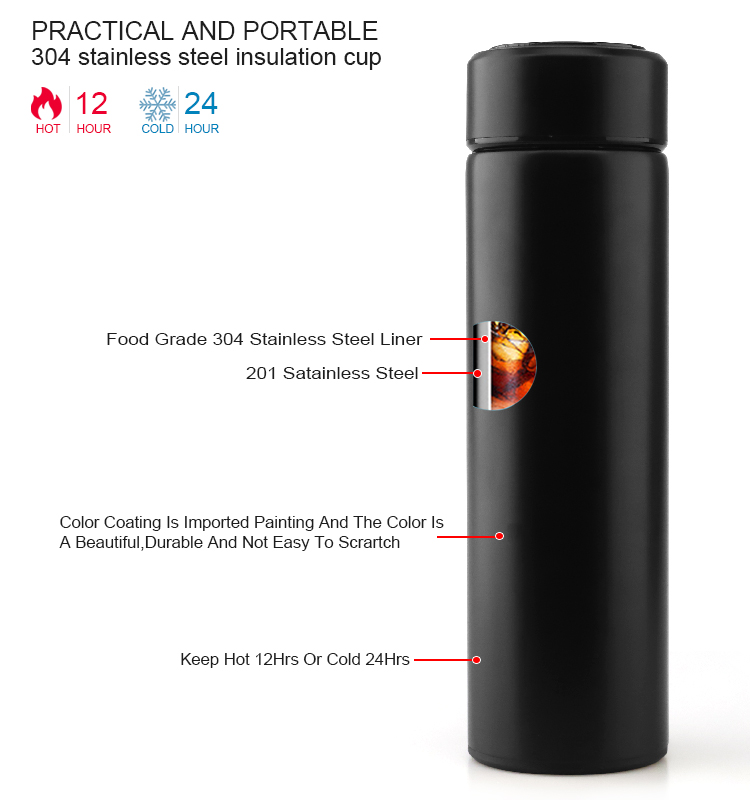 500ml Double Wall Stainless Steel Vacuum Insulated Led Temperature Display Thermos Flasks Smart Water Bottle
