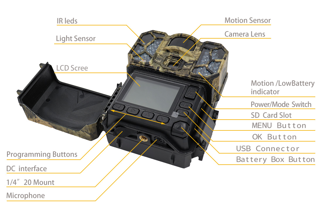 4K Video Waterproof IP66 Infrared Hunting Camera 2In TFT Display