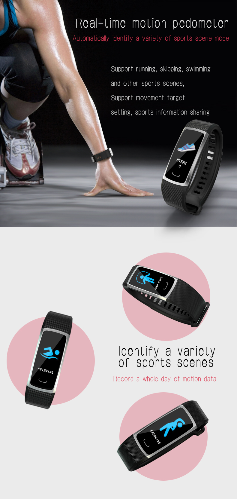 90mah Battery Capacity Smart Sport Watch Real Time Blood Pressure Monitoring