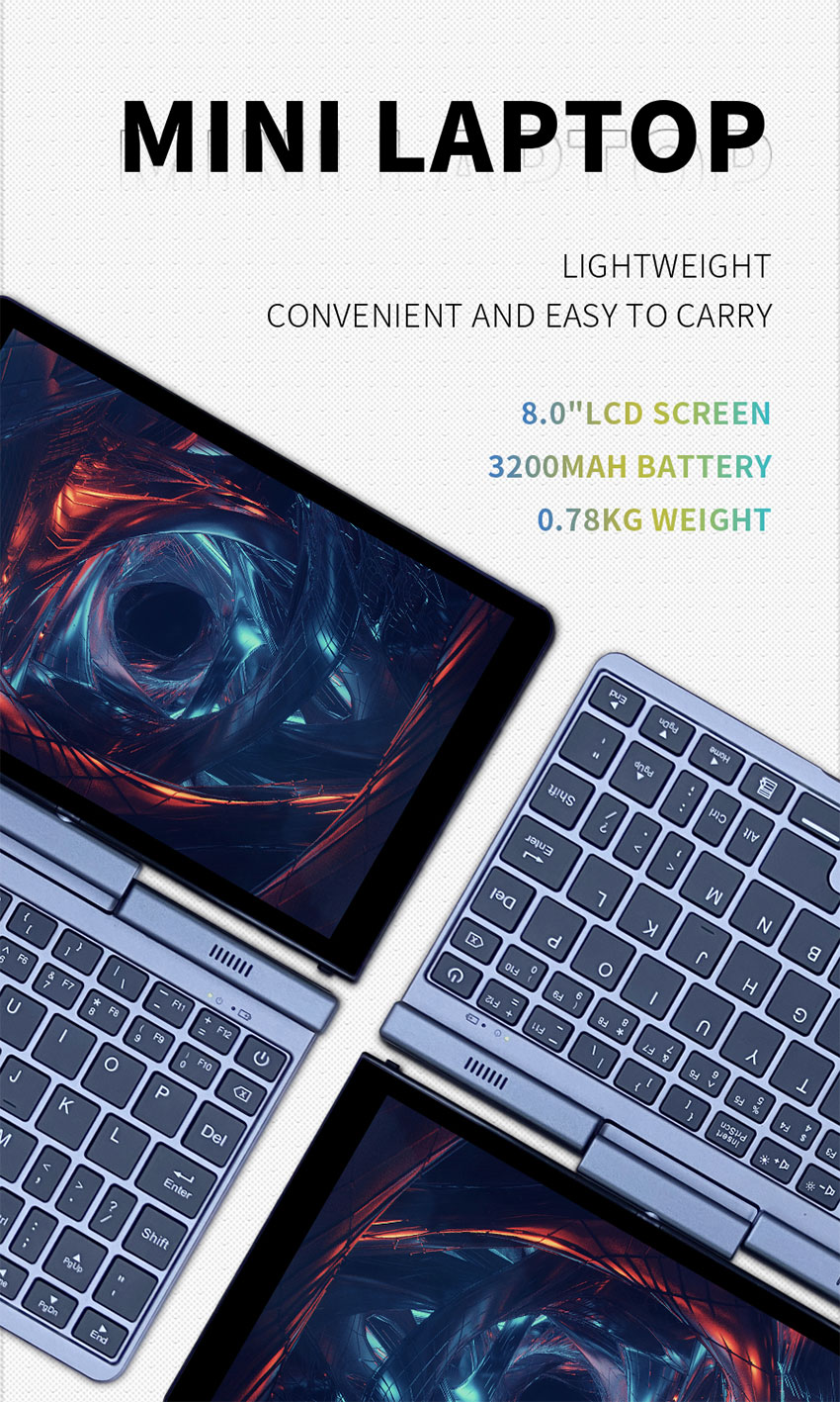 Intel Processor 2 In 1 Mini Laptop Computer 12g Ddr5 1tb Ssd 8 Inch Touch Screen