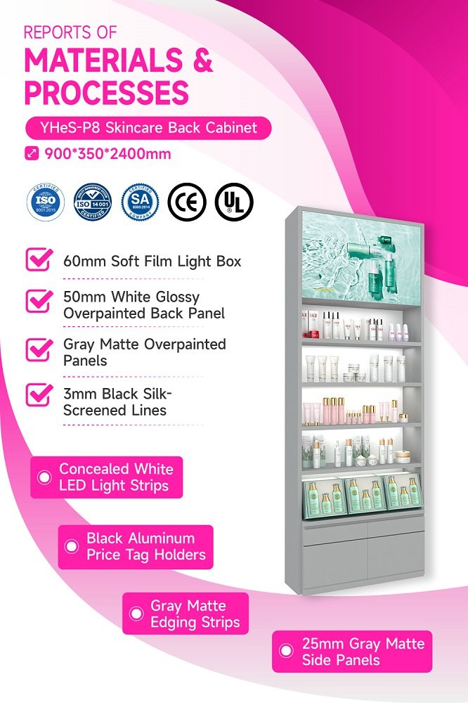 YHeS-P8 Adjustable Shelves Skincare Display Rack for Department Store Counters