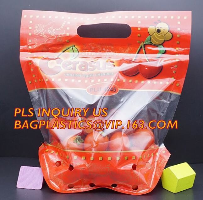 Fruits packaging bag/Grapes plastic bag with ziplock, Air Holes Zip Handle Plastic Bags, bag with vent holes for Grape a