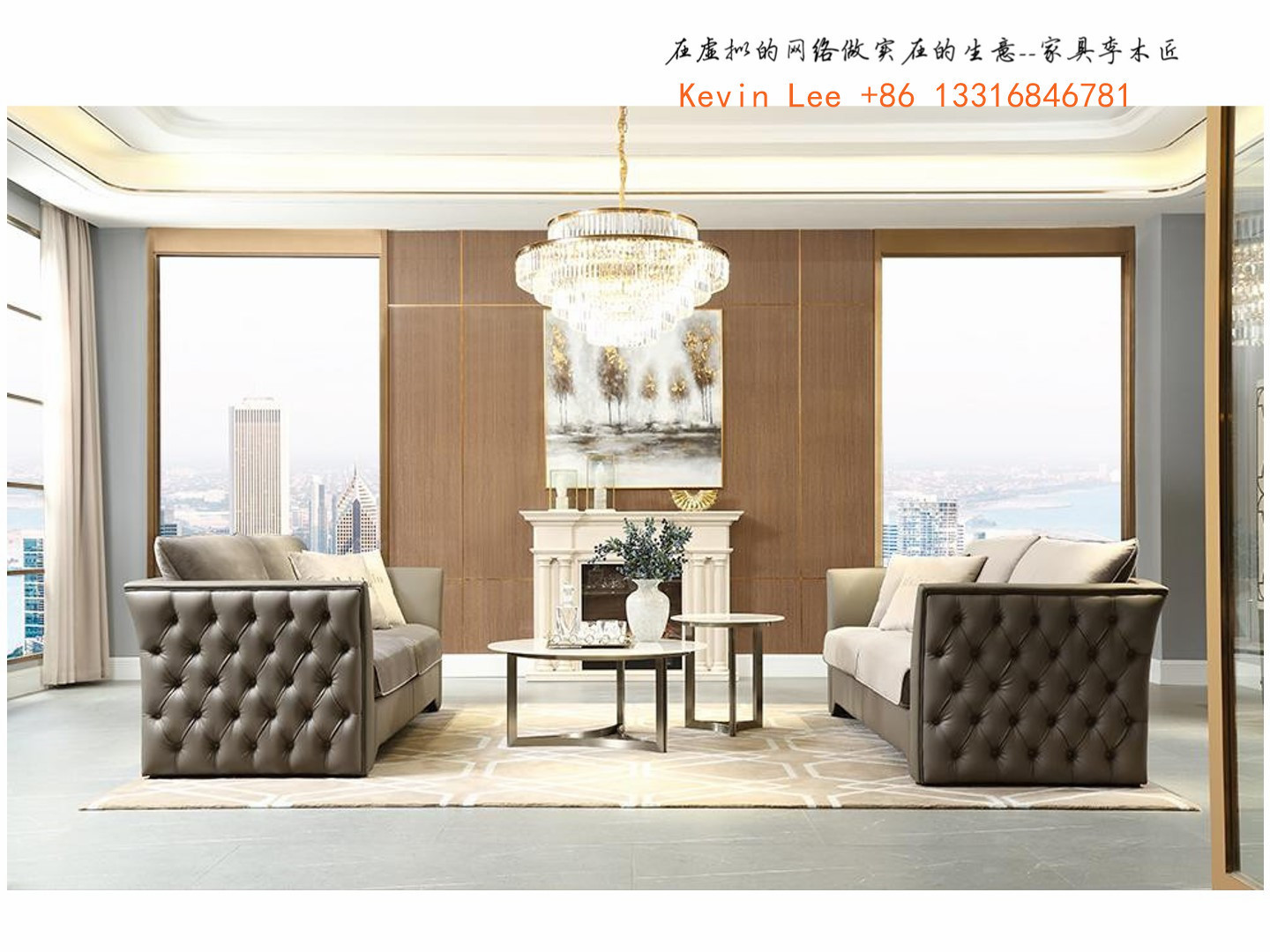 Elegance American style furniture in Light luxury design for Villa house living room leather sofa factory directly sale