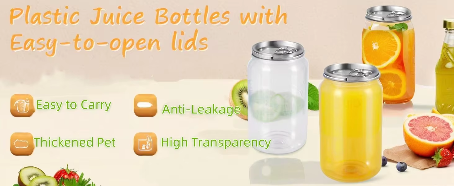 Hot 330ml PET Plastic Juice Bottles with Aluminum Pop Can Caps Disposable Leak-proof Clear Bottles for Juice Smoothies Coffee