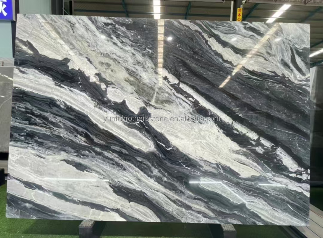 Calcite Marble Modern Staircase Design with Luxury Brazilian Cosmic Black Granite Slab