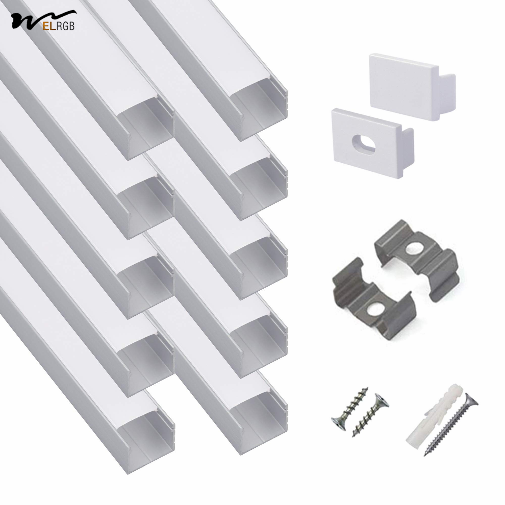 Plus-Size U Shape LED Aluminum Channel System with Milky Cover 10-Pack 6.6ft/2Meter