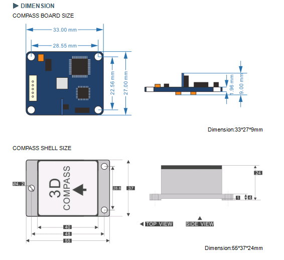 3 Axis Gyro Compass Sensor 0.1deg Resolution For Heading Angle Finding