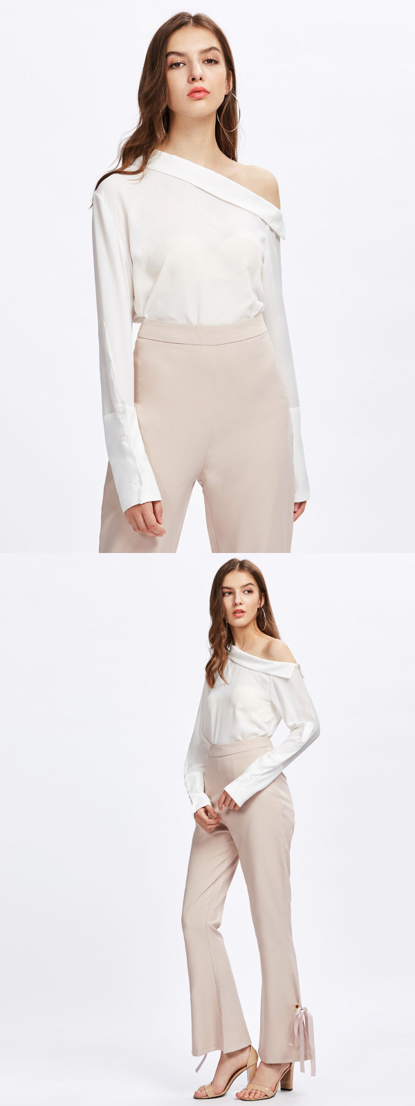 Elegant Women Blouse Tops With Asymmetrical Neck