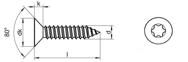 DIN7982 Star Torx Socket Drive 316 A4 Inox Stainless Steel Self Tapping Screws Timber